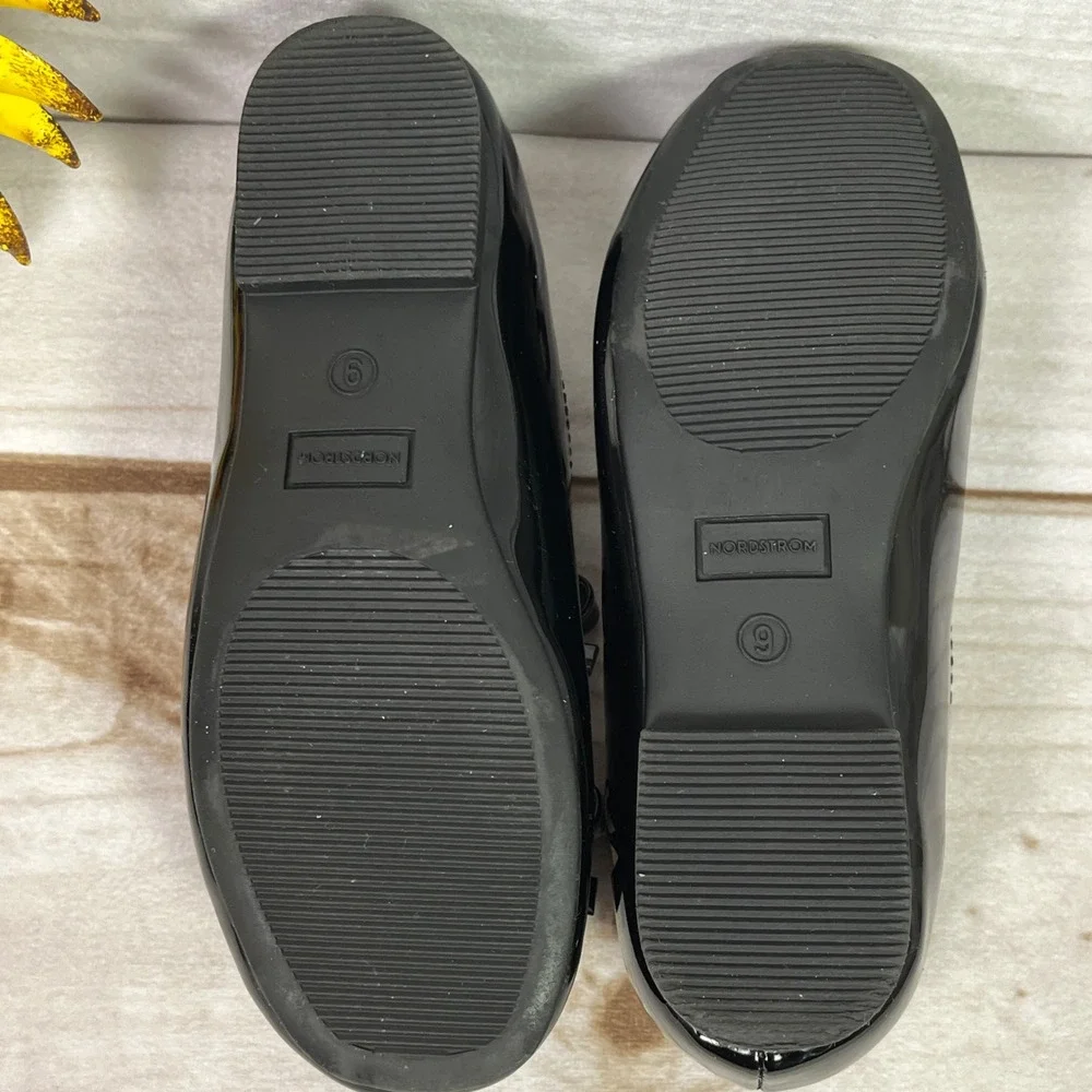 Nordstrom Elodie Black Patent Mary Jane Bow Flats Kids Size 9M NOELODIE-PU